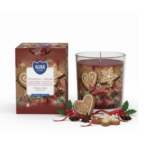 Aura candler - Illatgyertya egyszerű üvegben, mintával (Fahéj - Szegfűszeg) 100g