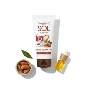 Bottega Verde - SOL Argan - Napozókrém arcra - öregedésgátló és hidratáló - argánolajjal és hialuronsavval - SPF15 közepes védelem (50 ml) - minden bőrtípusra Bottega Verde - SOL Argan - Napozókrém arcra - öregedésgátló és hidratáló - argánolajjal és hialuronsavval - SPF15 közepes védelem (50 ml) - minden bőrtípusra