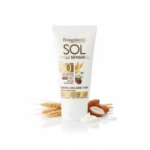 Bottega Verde - SOL pelli sensibili - Arcápoló napkrém kifejezetten érzékeny bőrre - illatanyag mentes - Jojoba olajjal és zabtejjel - nagyon magas védelem SPF50+ (50 ml) - vízálló