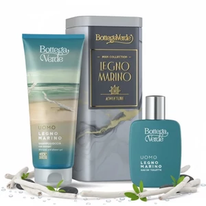Bottega Verde - Legno Marino fém ajándékdoboz férfiaknak (Sampon-tusfürdő 200ml + Eau de Toilette 50ml)