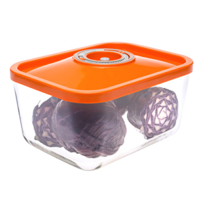 Üveg vákuumtároló doboz, hasáb (narancs, 3,0 L)