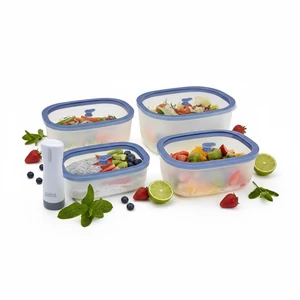 Status Fresko Polipropilén vákuumtároló szett edzett üveg tetővel ( Lila 0,5 L + 0,9 L + 1,4 L + 2,3 L ) + 1 db BVP-50 akkumulátoros vákuumpumpa