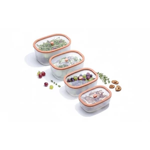 Status Fresko Polipropilén vákuumtároló szett edzett üveg tetővel (Lazac 0,5 L + 0,9 L + 1,4 L + 2,3 L) 