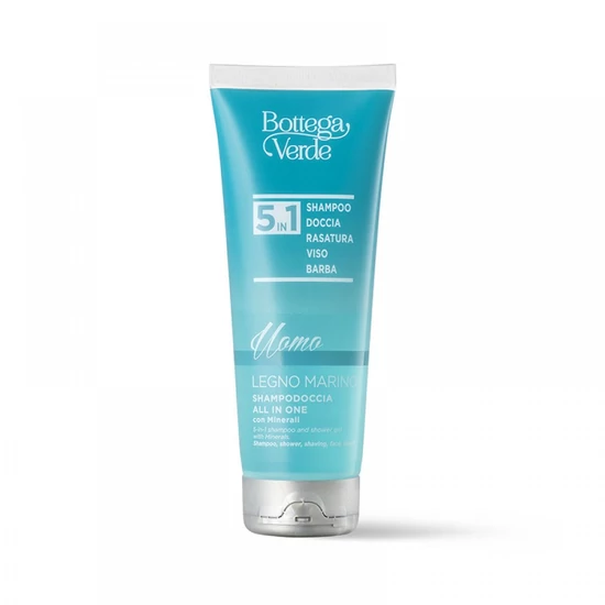 Bottega Verde -UOMO - Legno Marino - 5 az 1-ben sampon és tusfürdő ásványi anyagokkal (200 ml) - sampon, zuhany, borotválkozás, arc, szakáll
