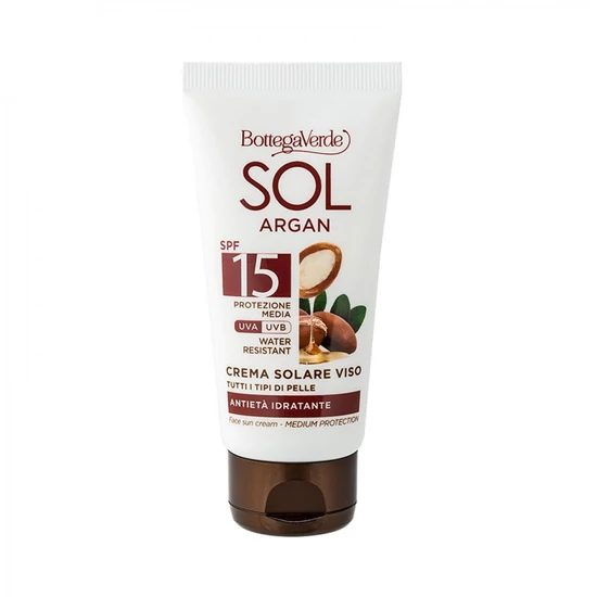 Bottega Verde - SOL Argan - Napozókrém arcra - öregedésgátló és hidratáló - argánolajjal és hialuronsavval - SPF15 közepes védelem (50 ml) - minden bőrtípusra