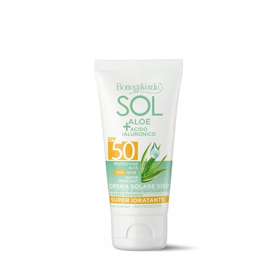 Bottega Verde - SOL Aloe hyaluronsav - Fényvédőkrém arcra - Magas védelem SPF50 - vízálló 50ml