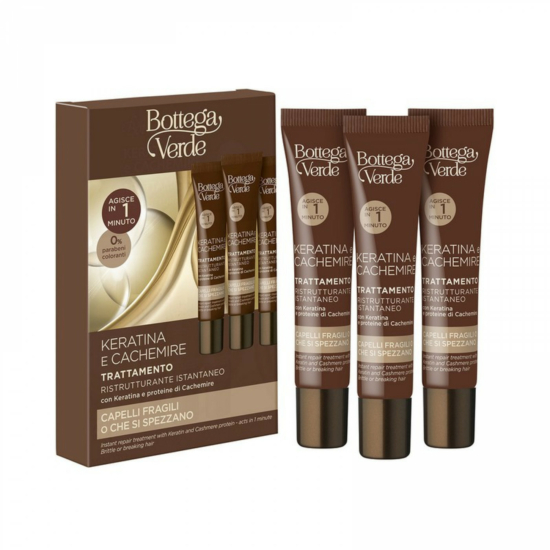 Bottega Verde - Keratina e Cachemire - Azonnali haj helyreállító kezelés - keratinnal és kasmír proteinnel (3x15 ml) - 1 perc alatt hat - törékeny vagy töredezett haj