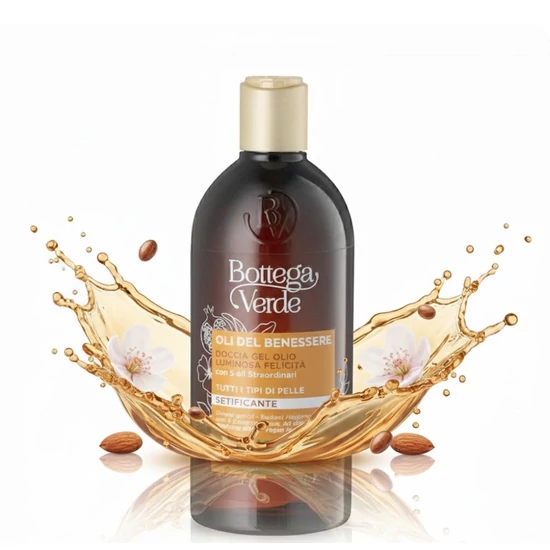 Bottega Verde - Oli del benessere - Tusfürdő olaj selymesítő hatással - Ragyogó boldogság - 5 kivételes olajjal (400 ml) - minden bőrtípusra