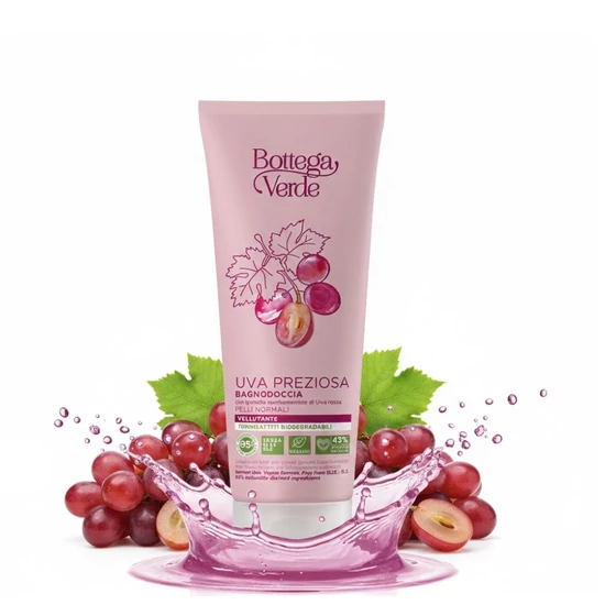 Bottega Verde - Uva Preziosa - Kisimító tusfürdő - hiperfermentált vörös szőlő kivonattal és biológiailag lebomló felületaktív anyagokkal (200 ml) - normál bőrre