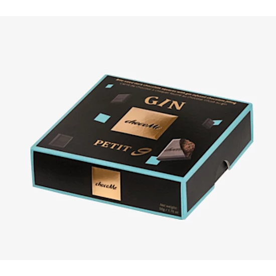chocoMe Petit9 - Falatnyi étcsokoládé lapocskák gin ízesítésű csokoládé töltelékkel 50g