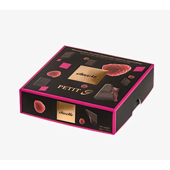 Ments meg! - chocoMe Petit9 - Falatnyi étcsokoládé lapocskák málna töltelékkel 50g