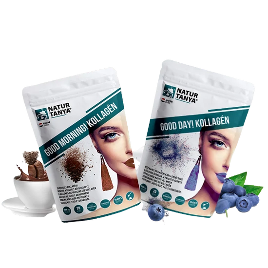 Natur Tanya® Kollagén csomag (cappuccino és áfonya ízű - hal és marha kollagén peptidek, biotin, C-vitamin és cink-biszglicinát)