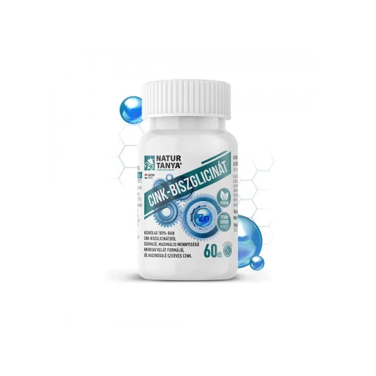 Natur Tanya® Cink-biszglicinát - Kizárólag 100%-ban cink-biszglicinátból származó, maximális mennyiségű aminosav kelát formájú, magas biohasznosulású szerves cink 60 db