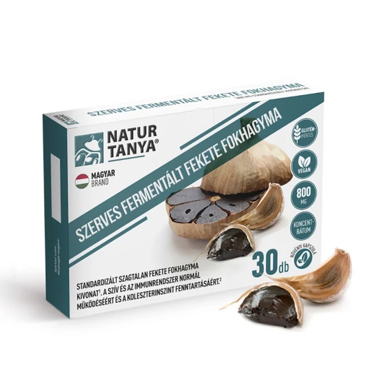 Natur Tanya® Fermentált Fekete Fokhagyma 800 mg - szagtalan, standardizált S-allil-cisztein - szív, erek, koleszterin, mikrobiom, immunrendszer