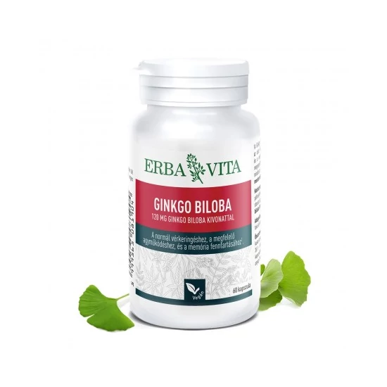 E. Ginkgo Biloba - 120 mg Ginkgo biloba kivonat, normál vérkeringés, megfelelő agyműködés és memória (60db)