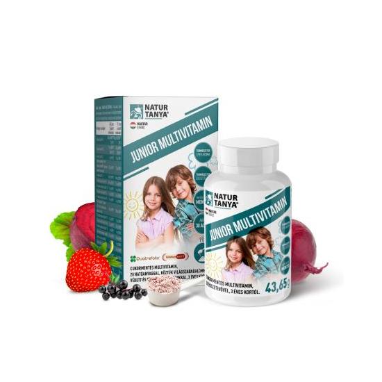 Junior Multivitamin por– Cukormentes, adalékanyagmentes, gyerek multivitamin. 20 féle szerves tápanyag, fekete bodza, céklalé por, természetes és finom eper ízben, 3 éves kortól  43,65 g