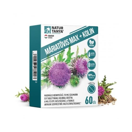 Natur Tanya® MÁRIATÖVIS MAX + KOLIN - Maximális mennyiségű szilimarin, kolinnal a máj és az epe egészségéhez 60db