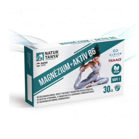 Natur Tanya® Vegán MAGNÉZIUM + AKTÍV B6 - Világszabadalommal védett magnézium-biszglicinát-kelát növényi kapszulahéjban! (30 db)