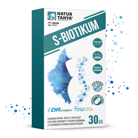 Natur Tanya® S-BIOTIKUM – Szabadalommal védett baktériumtörzs (lactis B420 HOWARU®), 10 milliárd élőflóra adagonként, szerves krómmal 30db