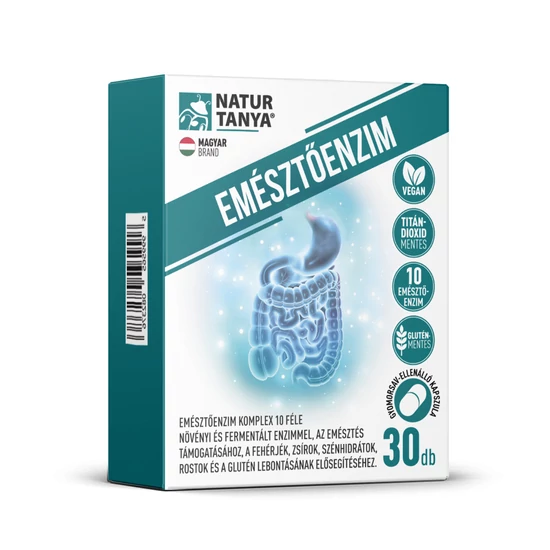 Natur Tanya® EMÉSZTŐENZIM komplex – 10 féle fermentált és növényi emésztő enzim, kalciummal gyomorsav-ellenálló növényi kapszulatokban 30db