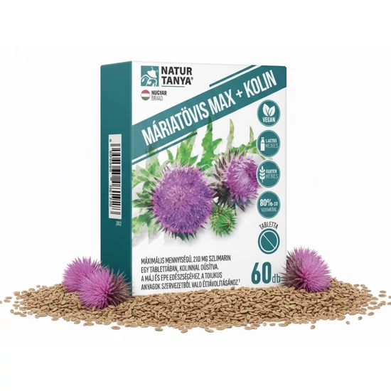 Natur Tanya® MÁRIATÖVIS MAX + KOLIN - Maximális mennyiségű szilimarin, kolinnal a máj és az epe egészségéhez 60db