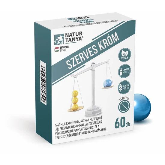Natur Tanya® SZERVES KRÓM - Jól felszívódó króm, az egészséges vércukorszint fenntartásához és a testsúlycsökkentő étrend támogatásához 60 db