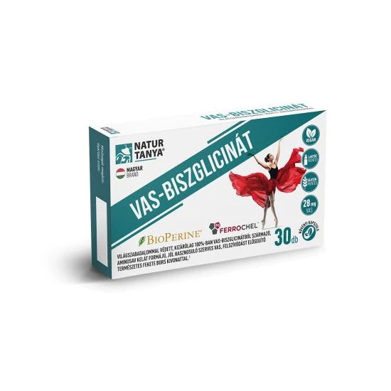 Natur Tanya® VAS-BISZGLICINÁT - Világszabadalommal védett szerves vas és BioPerine® (fekete bors kivonat) 30 db