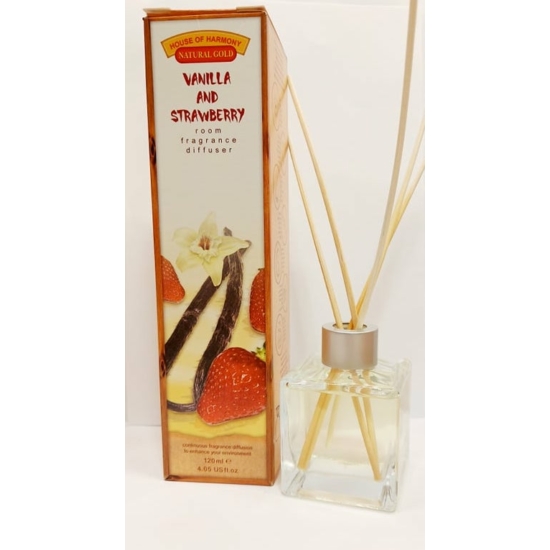 Bambuszpálcás illatosító vanília és eper illat (120ml, Vanilla &amp; Strawberry)