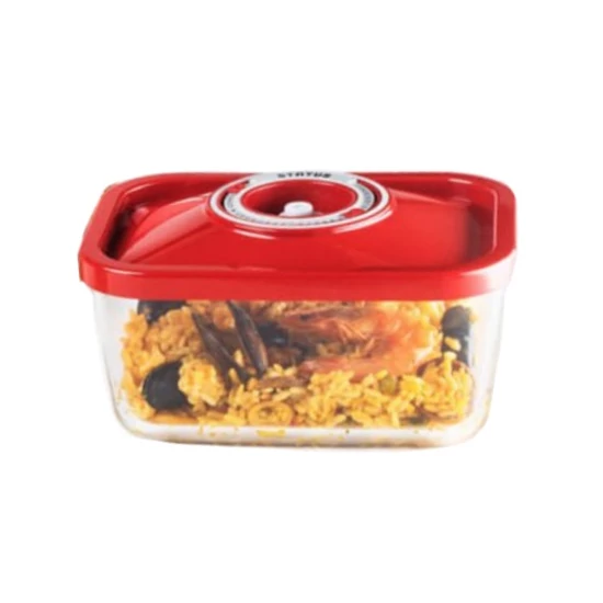 Status üveg vákuumtároló doboz, hasáb (piros, 1,5 L)