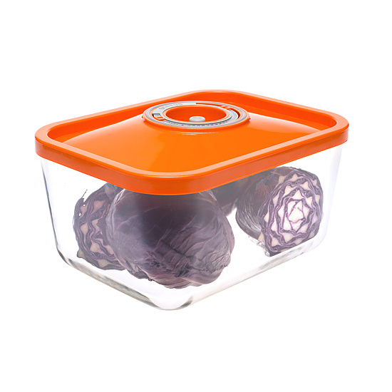 Üveg vákuumtároló doboz, hasáb (narancs, 3,0 L)