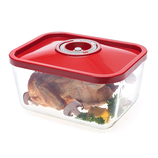 Üveg vákuumtároló doboz, hasáb (piros, 3,0 L)