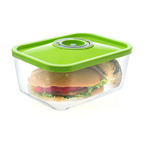 Üveg vákuumtároló doboz, hasáb (zöld, 3,0 L)