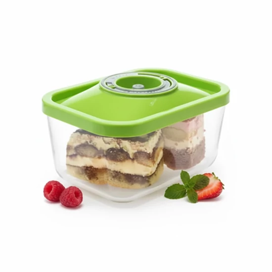 Status üveg vákuumtároló doboz, hasáb (zöld, 1,5 L)