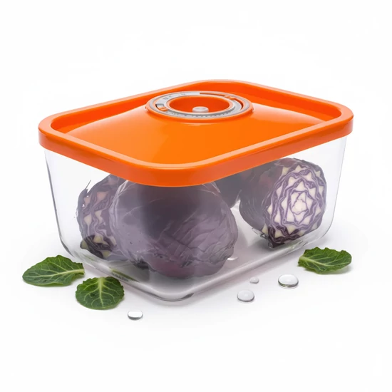 Üveg vákuumtároló doboz, hasáb (narancs, 3,0 L)