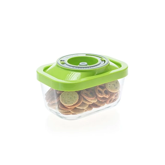 Üveg vákuumtároló doboz, hasáb (zöld, 0,5 L)